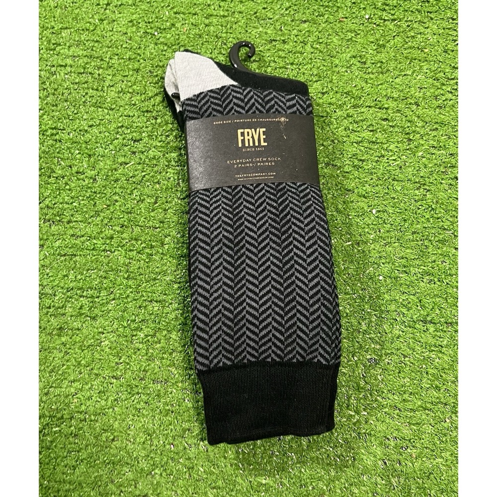 Frye Everyday Crew Socks Men's SZ 6-12 2 Pair Herringbone Black NWT 100% Cotton